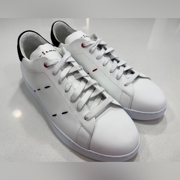Kiton Men’s Suede-Trim Leather Logo Sneakers White Size 12 MSRP $1,000 (w/ COA) - Picture 3 of 14